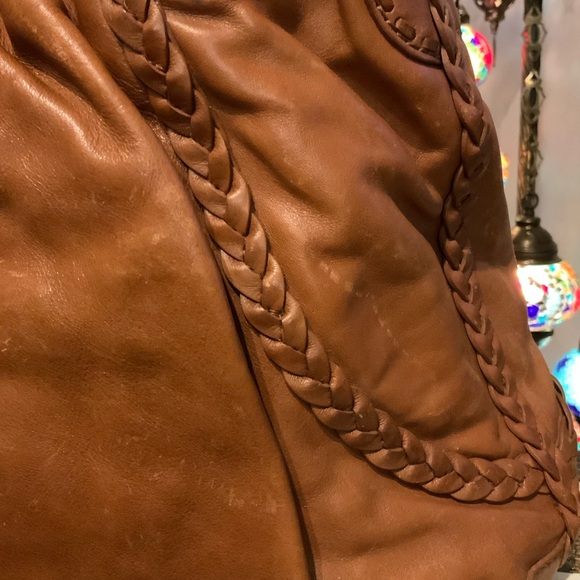 Rare LOCKHEART Braidy Bunch Bag Floral Embroidered Leather Camel Boho Vintage - Picture 8 of 8